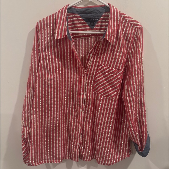 Tommy Hilfiger Tops - Tommy Hilfiger Red and White Striped Button-Down Shirt